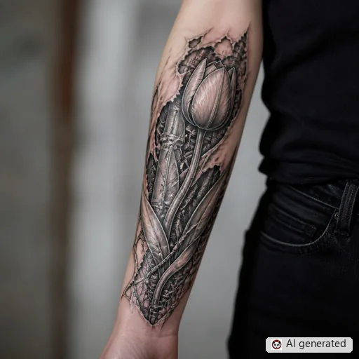Tulip tattoo design in Biomechanical style