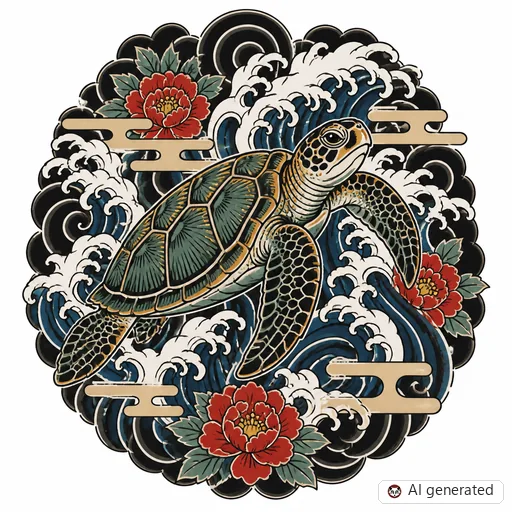 Schildkröte-Tattoo-Entwurf im Stil Japanisch (Irezumi)