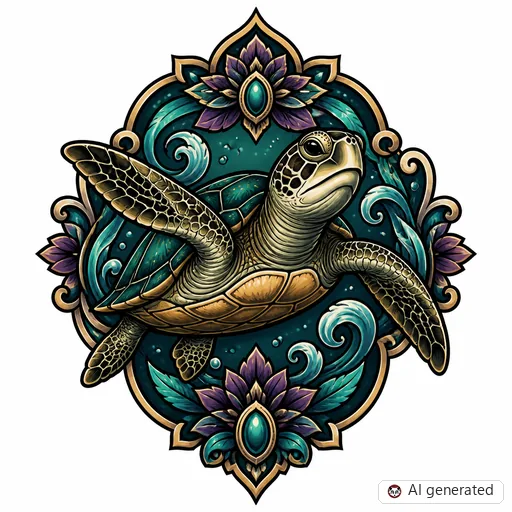 Schildkröte-Tattoo-Entwurf im Stil Neo-Traditional