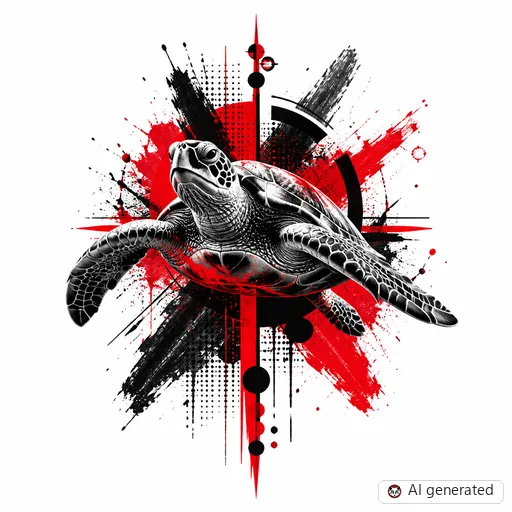 Turtle tattoo design in Trash Polka style