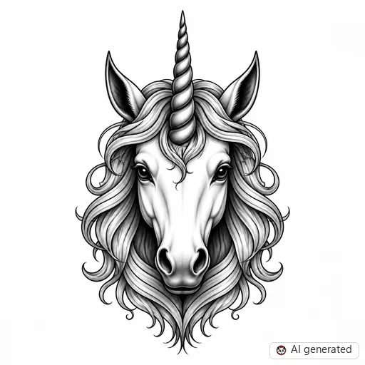 Unicorn tattoo design in Black & Grey style