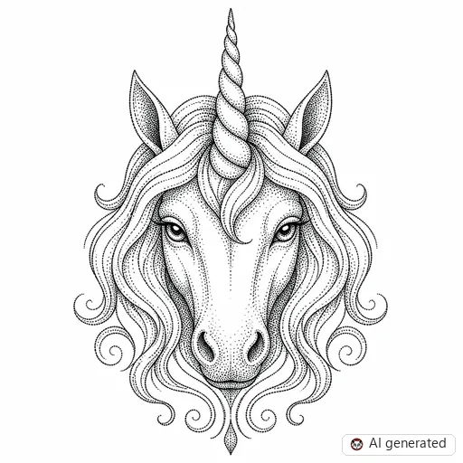Unicorn tattoo design in Dotwork style