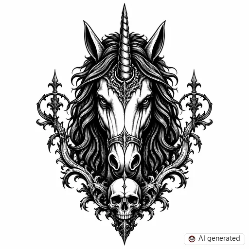 Disegno di tatuaggio Unicorno in stile Gothic