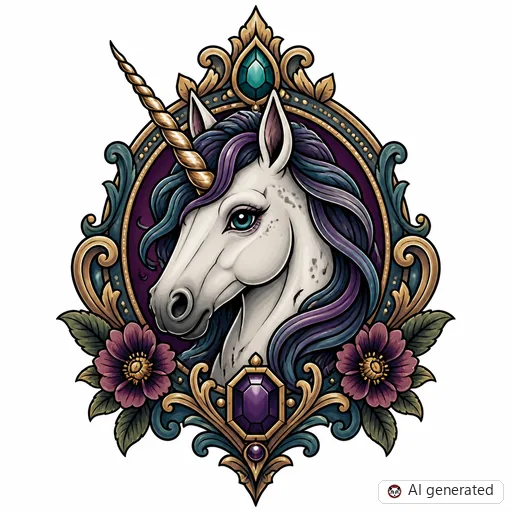 Einhorn-Tattoo-Entwurf im Stil Neo-Traditional