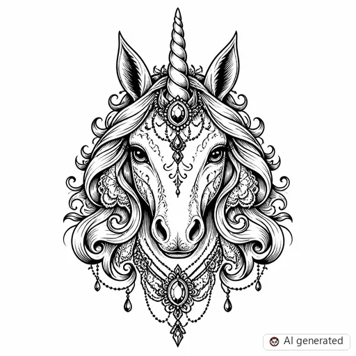 Unicorn tattoo design in Ornamental style