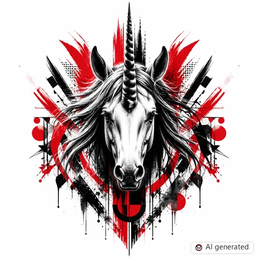 Unicorn tattoo design in Trash Polka style