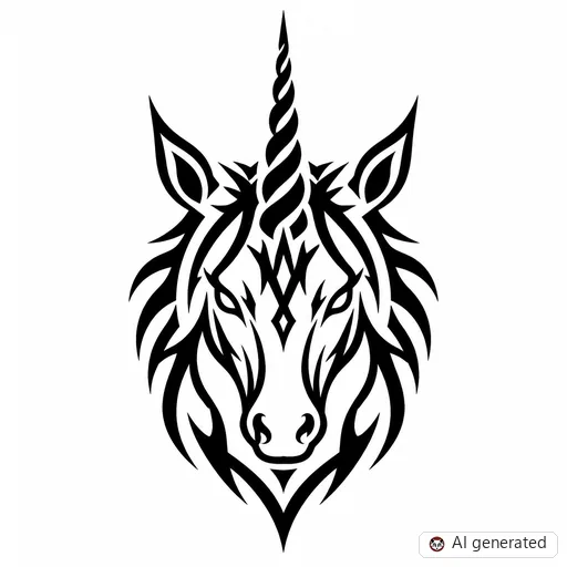 Unicorn tattoo design in Tribal style