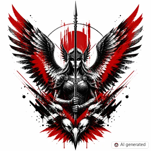 Valkyrie tattoo design in Trash Polka style
