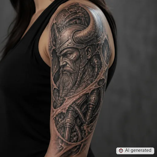 Viking tattoo design in Biomechanical style