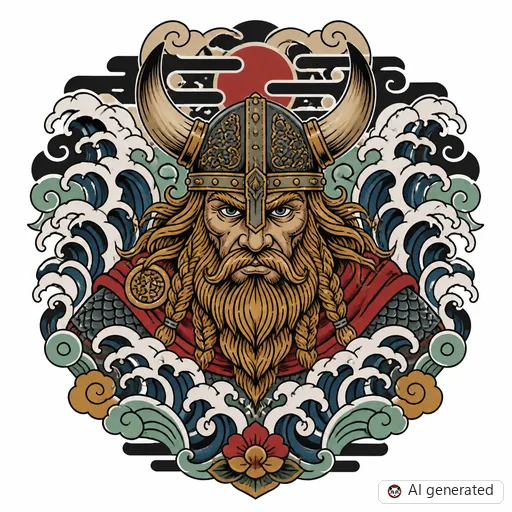 Wikinger-Tattoo-Entwurf im Stil Japanisch (Irezumi)
