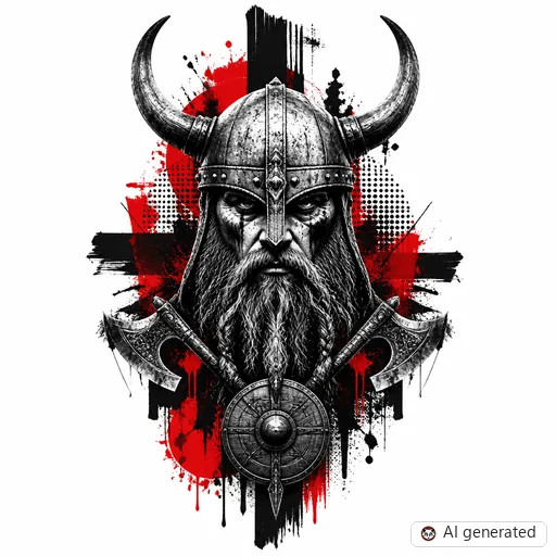 Viking tattoo design in Trash Polka style