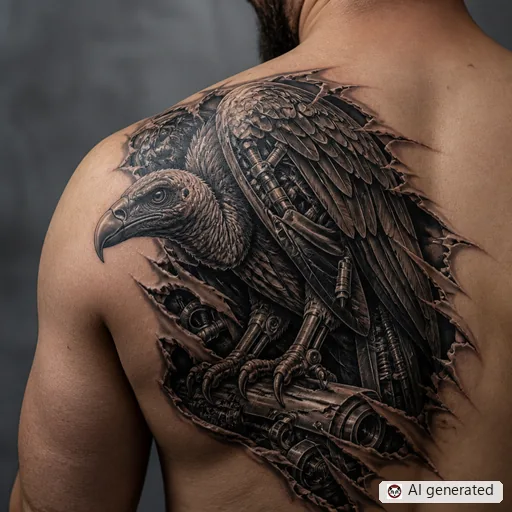 Vulture tattoo design in Biomechanical style