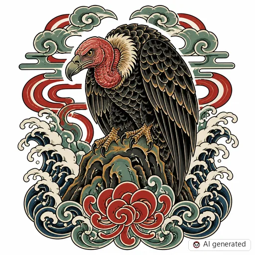 Geier-Tattoo-Entwurf im Stil Japanisch (Irezumi)