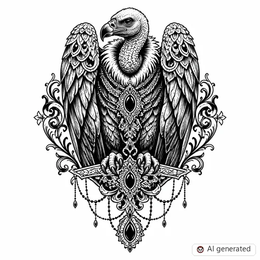 Vulture tattoo design in Ornamental style
