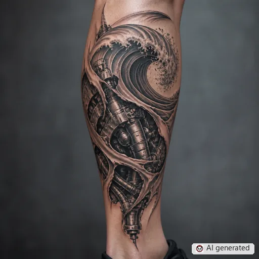 Wave tattoo design in Biomechanical style