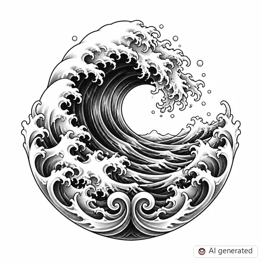 Wave tattoo design in Black & Grey style