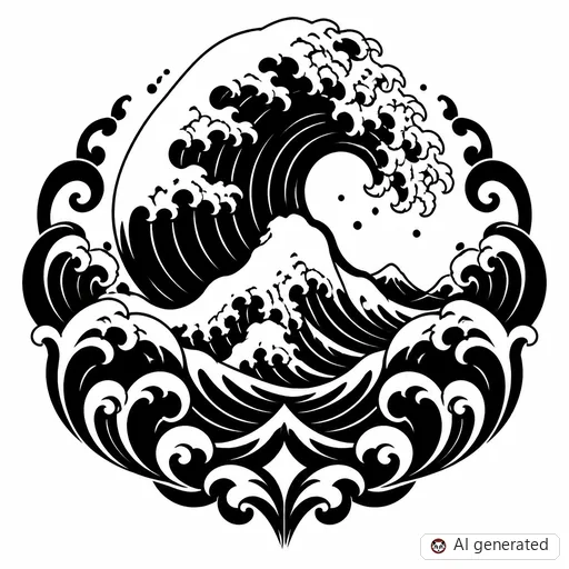 Wave tattoo design in Blackwork style