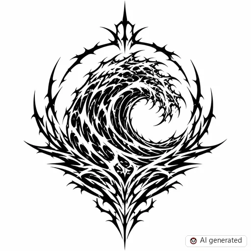 Wave tattoo design in Cybersigilism style