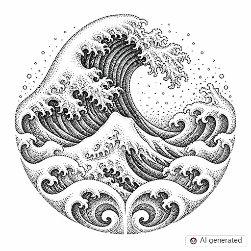 Wave tattoo design in Dotwork style