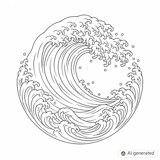 Wave tattoo design in Fine-Line style