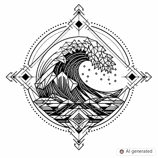 Wave tattoo design in Geometric style