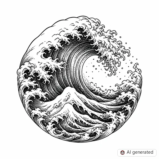 Wave tattoo design in Illustrative style
