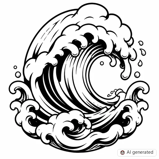 Wave tattoo design in New School style