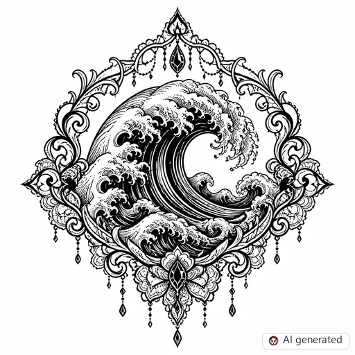 Wave tattoo design in Ornamental style