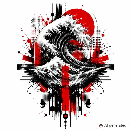 Wave tattoo design in Trash Polka style