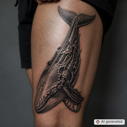 Whale tattoo design in Biomechanical style