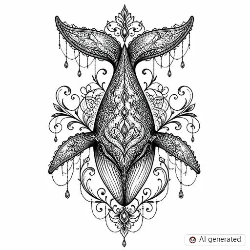 Whale tattoo design in Ornamental style