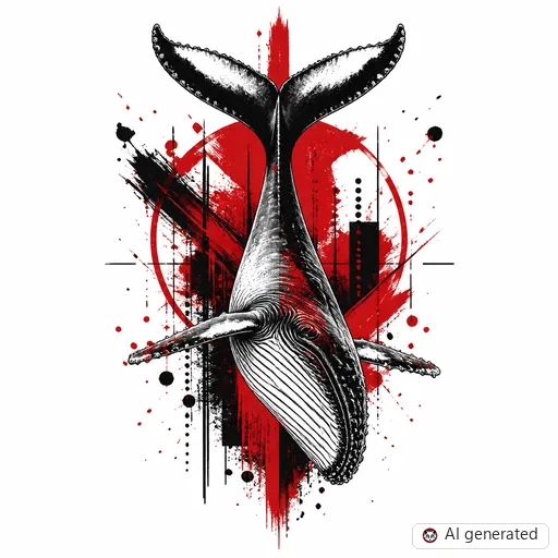 Whale tattoo design in Trash Polka style