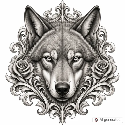 Wolf-Tattoo-Entwurf im Stil Chicano