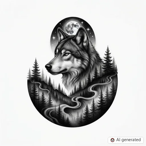 Diseño de tatuaje de Lobo en estilo Black & Grey