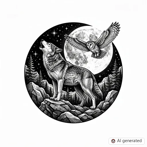 Diseño de tatuaje de Lobo en estilo Illustrative