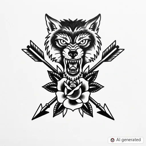 Diseño de tatuaje de Lobo en estilo Traditional