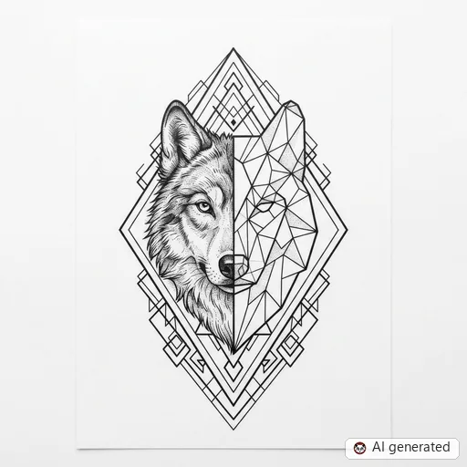 Diseño de tatuaje de Lobo en estilo Geometric