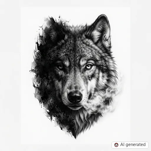 Diseño de tatuaje de Lobo en estilo Realism