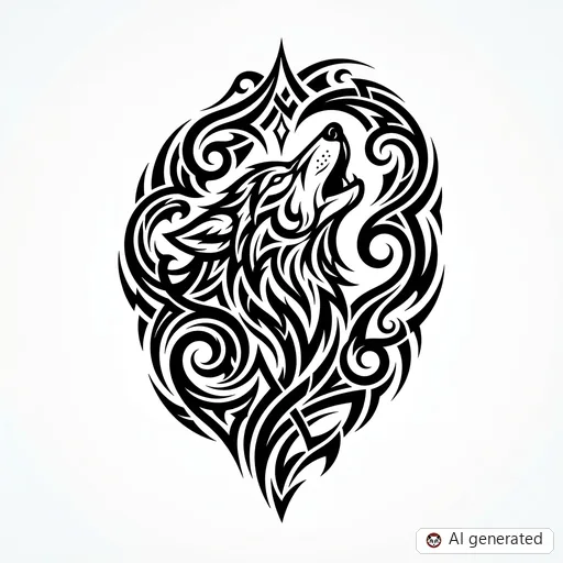 Diseño de tatuaje de Lobo en estilo Tribal