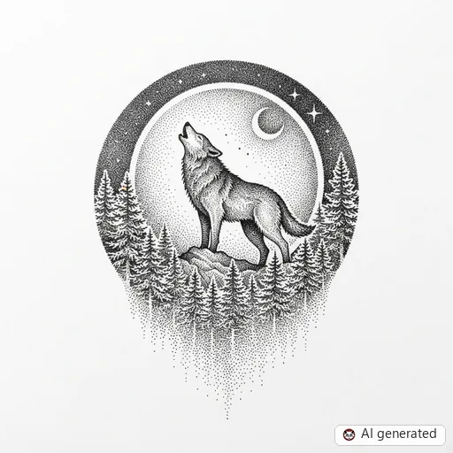 Diseño de tatuaje de Lobo en estilo Dotwork
