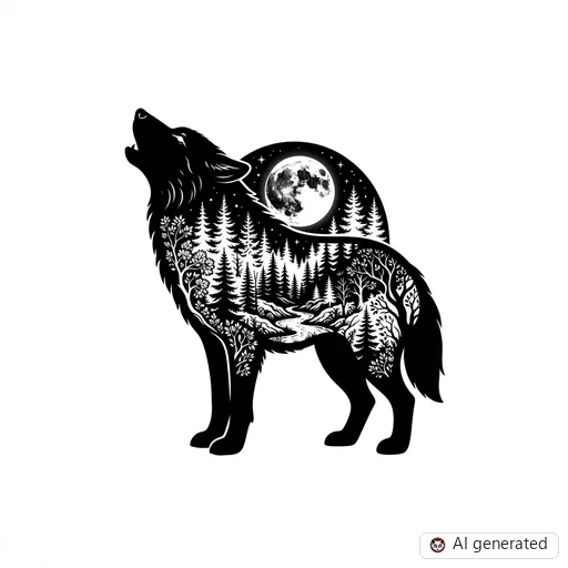 Diseño de tatuaje de Lobo en estilo Blackwork
