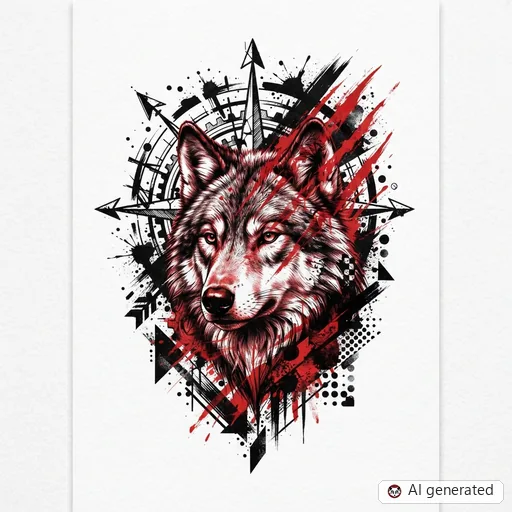 Diseño de tatuaje de Lobo en estilo Trash Polka