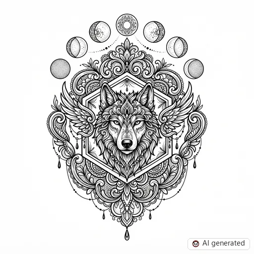 Diseño de tatuaje de Lobo en estilo Ornamental