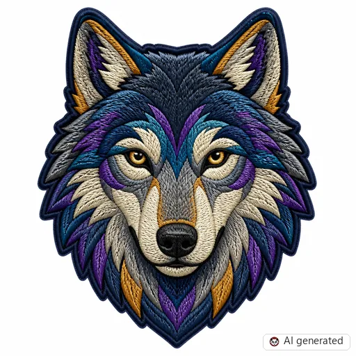 Diseño de tatuaje de Lobo en estilo Bordado