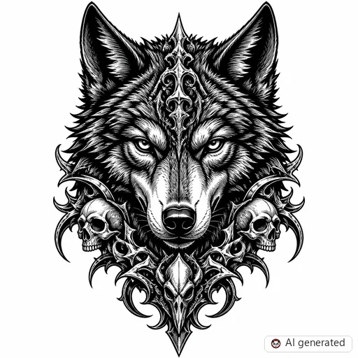 Disegno di tatuaggio Lupo in stile Gothic