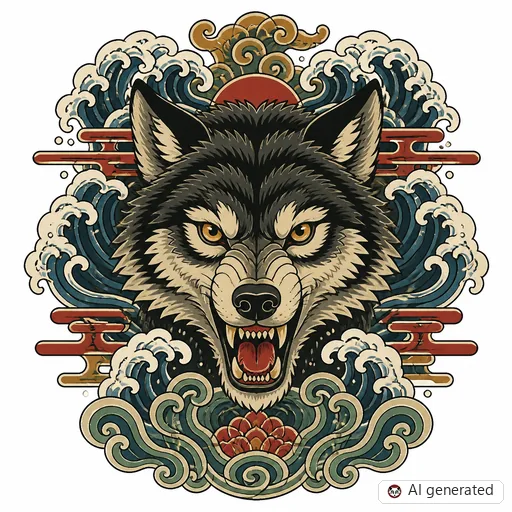 Wolf-Tattoo-Entwurf im Stil Japanisch (Irezumi)