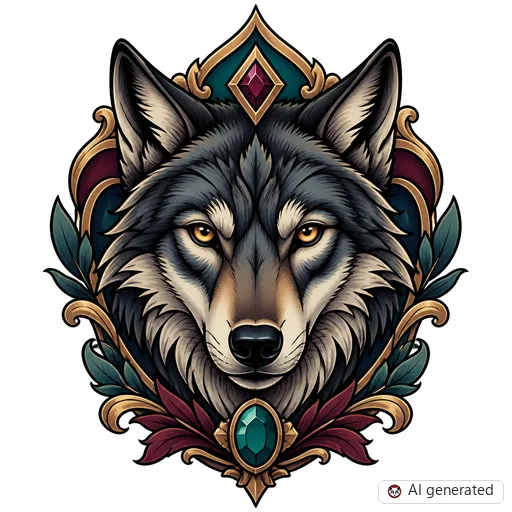 Wolf-Tattoo-Entwurf im Stil Neo-Traditional