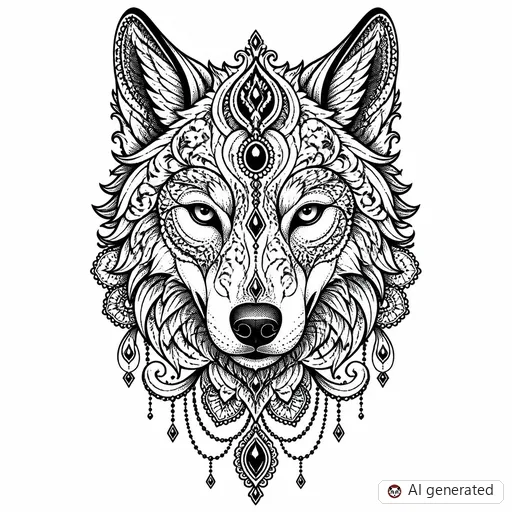 Wolf tattoo design in Ornamental style