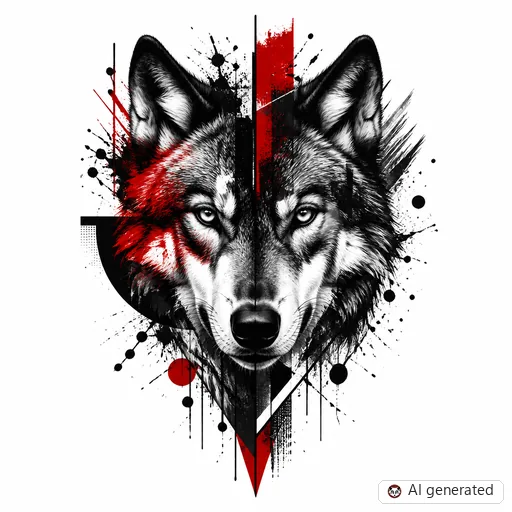 Wolf tattoo design in Trash Polka style