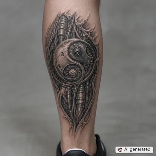 Yin and yang tattoo design in Biomechanical style